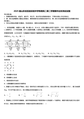 2025届山东省莒县实验中学物理高二第二学期期中达标测试试题含解析