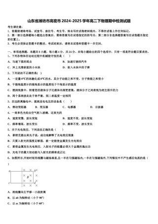 山东省潍坊市高密市2024-2025学年高二下物理期中检测试题含解析