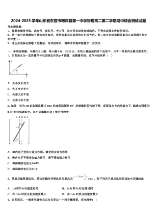 2024-2025学年山东省东营市利津县第一中学物理高二第二学期期中综合测试试题含解析