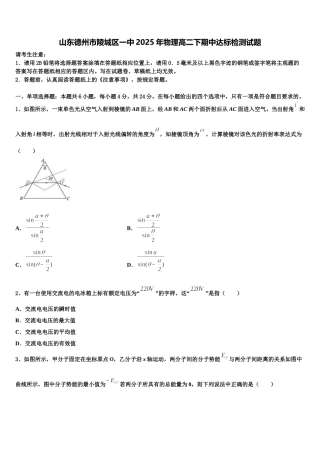 山东德州市陵城区一中2025年物理高二下期中达标检测试题含解析