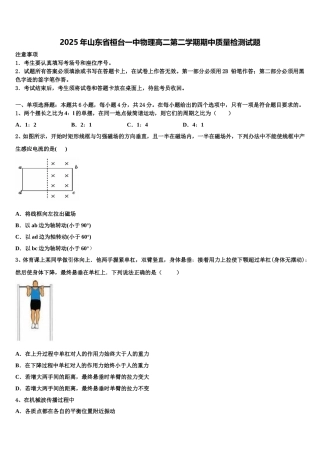 2025年山东省桓台一中物理高二第二学期期中质量检测试题含解析