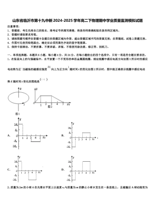 山东省临沂市第十九中新2024-2025学年高二下物理期中学业质量监测模拟试题含解析