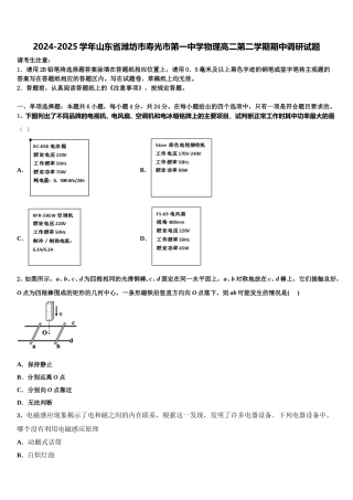 2024-2025学年山东省潍坊市寿光市第一中学物理高二第二学期期中调研试题含解析