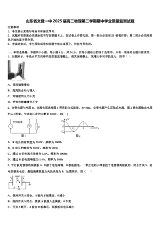 山东省文登一中2025届高二物理第二学期期中学业质量监测试题含解析