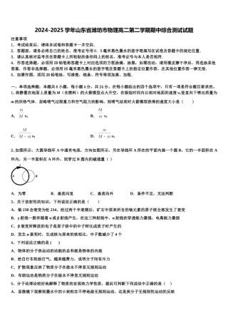 2024-2025学年山东省潍坊市物理高二第二学期期中综合测试试题含解析