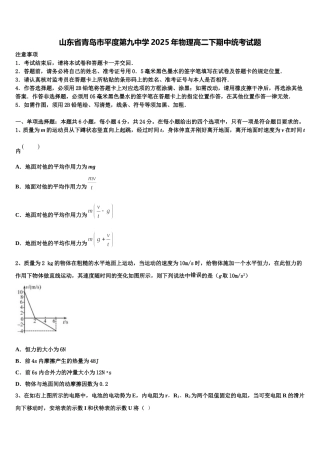 山东省青岛市平度第九中学2025年物理高二下期中统考试题含解析