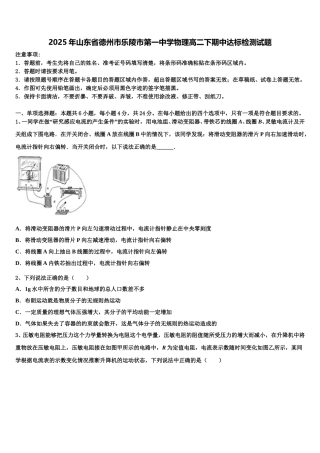 2025年山东省德州市乐陵市第一中学物理高二下期中达标检测试题含解析