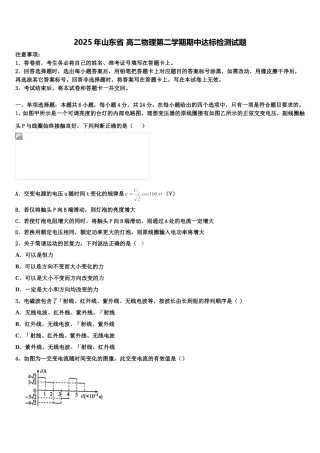 2025年山东省 高二物理第二学期期中达标检测试题含解析