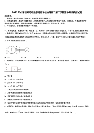 2025年山东省潍坊市昌乐博闻学校物理高二第二学期期中考试模拟试题含解析