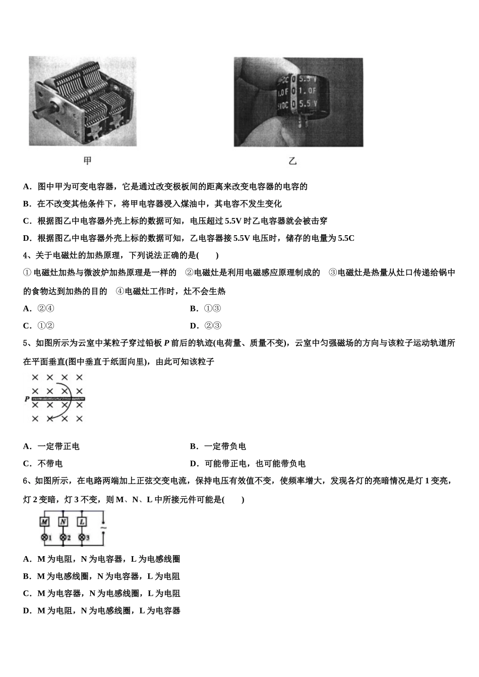 山东省济南市山东师范大学附中2024-2025学年高二下物理期中统考模拟试题含解析_第2页