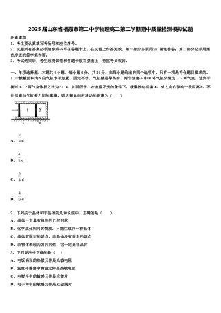 2025届山东省栖霞市第二中学物理高二第二学期期中质量检测模拟试题含解析