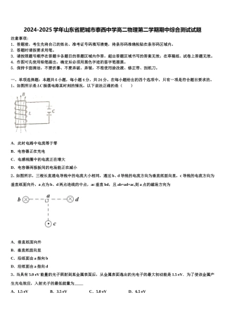2024-2025学年山东省肥城市泰西中学高二物理第二学期期中综合测试试题含解析
