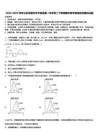 2024-2025学年山东省德州市平原县第一中学高二下物理期中教学质量检测模拟试题含解析