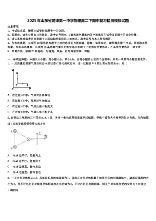 2025年山东省菏泽第一中学物理高二下期中复习检测模拟试题含解析