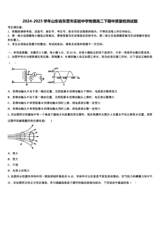 2024-2025学年山东省东营市实验中学物理高二下期中质量检测试题含解析