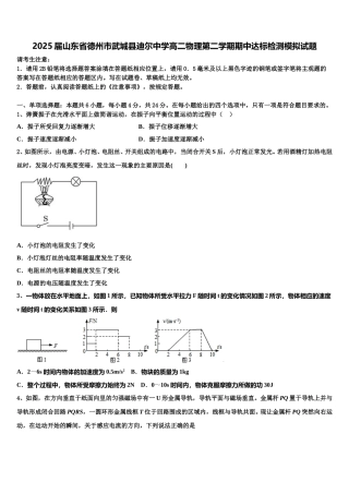2025届山东省德州市武城县迪尔中学高二物理第二学期期中达标检测模拟试题含解析