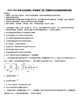 2024-2025学年山东省新泰二中物理高二第二学期期中学业质量监测模拟试题含解析