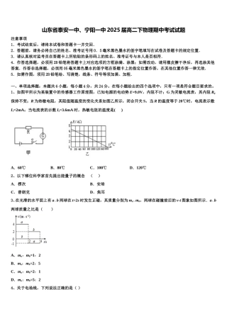 山东省泰安一中、宁阳一中2025届高二下物理期中考试试题含解析