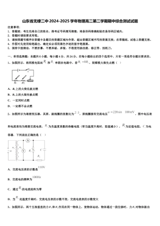 山东省无棣二中2024-2025学年物理高二第二学期期中综合测试试题含解析