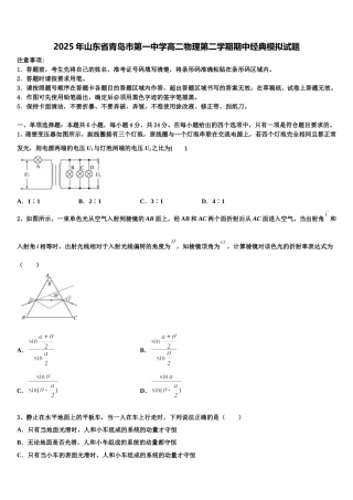 2025年山东省青岛市第一中学高二物理第二学期期中经典模拟试题含解析