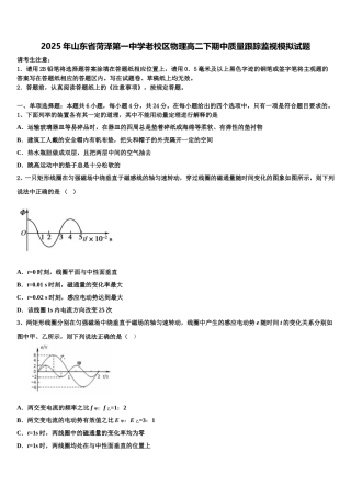 2025年山东省菏泽第一中学老校区物理高二下期中质量跟踪监视模拟试题含解析