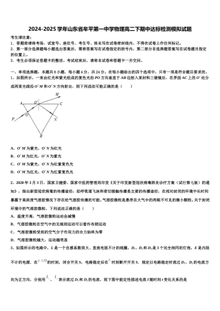 2024-2025学年山东省牟平第一中学物理高二下期中达标检测模拟试题含解析