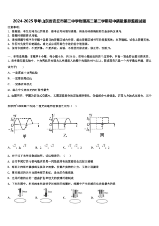 2024-2025学年山东省安丘市第二中学物理高二第二学期期中质量跟踪监视试题含解析