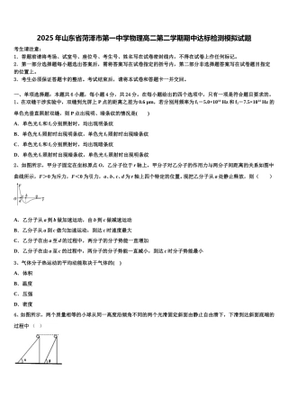 2025年山东省菏泽市第一中学物理高二第二学期期中达标检测模拟试题含解析