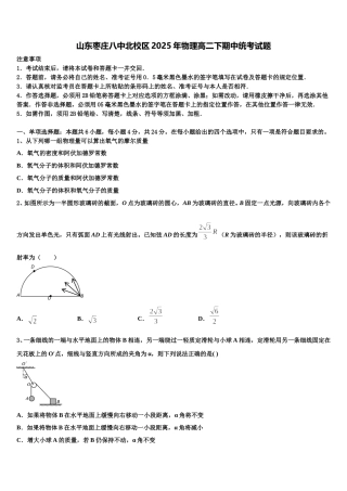 山东枣庄八中北校区2025年物理高二下期中统考试题含解析