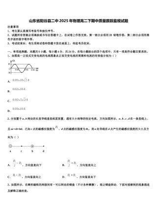 山东省阳谷县二中2025年物理高二下期中质量跟踪监视试题含解析
