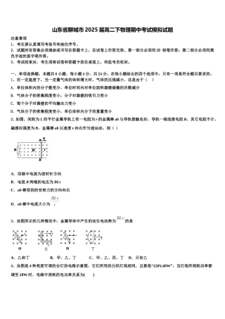 山东省聊城市2025届高二下物理期中考试模拟试题含解析