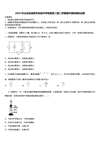 2025年山东省淄博市实验中学物理高二第二学期期中调研模拟试题含解析