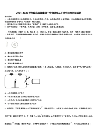 2024-2025学年山东省微山县一中物理高二下期中综合测试试题含解析