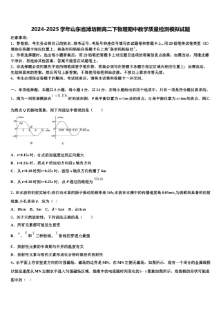 2024-2025学年山东省潍坊新高二下物理期中教学质量检测模拟试题含解析