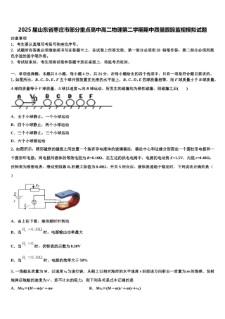 2025届山东省枣庄市部分重点高中高二物理第二学期期中质量跟踪监视模拟试题含解析