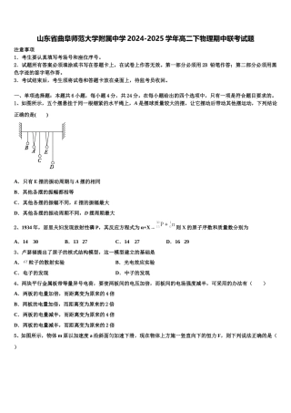 山东省曲阜师范大学附属中学2024-2025学年高二下物理期中联考试题含解析