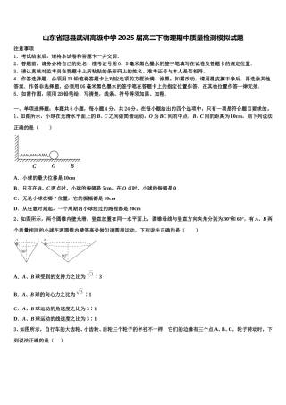 山东省冠县武训高级中学2025届高二下物理期中质量检测模拟试题含解析