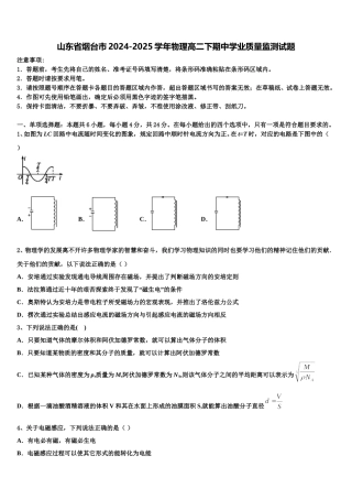 山东省烟台市2024-2025学年物理高二下期中学业质量监测试题含解析