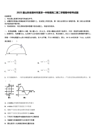 2025届山东省德州市夏津一中物理高二第二学期期中联考试题含解析