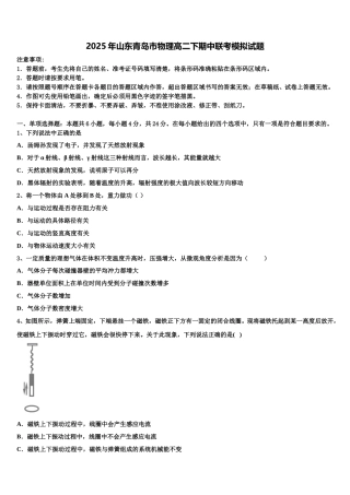 2025年山东青岛市物理高二下期中联考模拟试题含解析