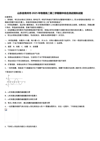山东省青州市2025年物理高二第二学期期中综合测试模拟试题含解析