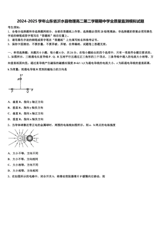2024-2025学年山东省沂水县物理高二第二学期期中学业质量监测模拟试题含解析