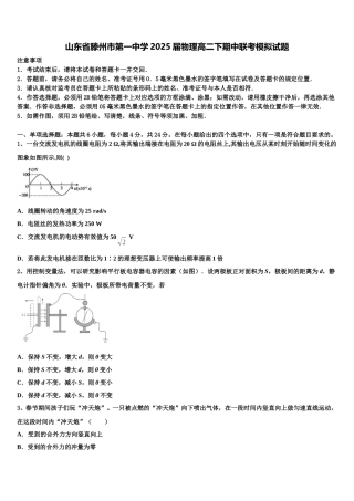 山东省滕州市第一中学2025届物理高二下期中联考模拟试题含解析