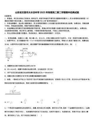 山东省文登市大水泊中学2025年物理高二第二学期期中经典试题含解析