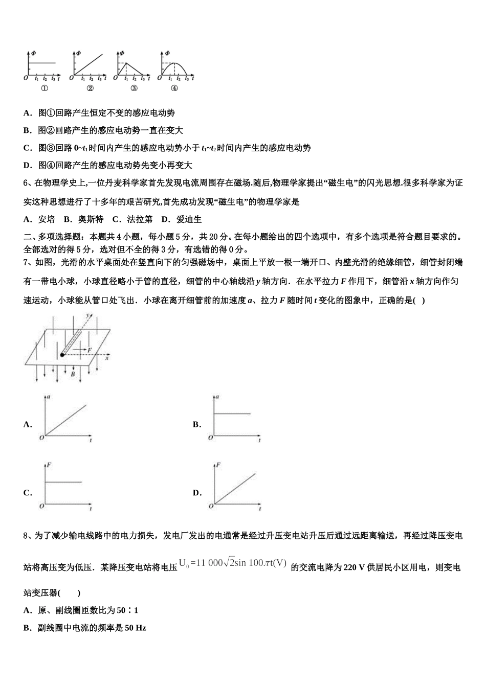 2025年山东省淄博市部分学校物理高二下期中学业质量监测试题含解析_第2页
