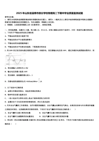 2025年山东省淄博市部分学校物理高二下期中学业质量监测试题含解析