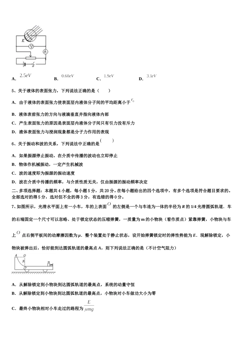 山东省潍坊新2024-2025学年高二下物理期中调研试题含解析_第2页