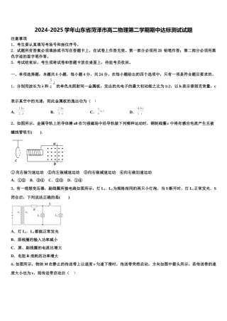 2024-2025学年山东省菏泽市高二物理第二学期期中达标测试试题含解析