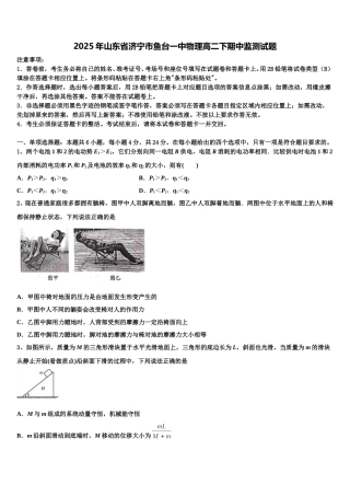 2025年山东省济宁市鱼台一中物理高二下期中监测试题含解析