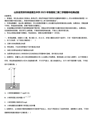 山东省菏泽市单县第五中学2025年物理高二第二学期期中经典试题含解析